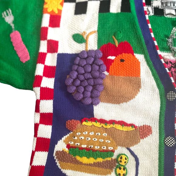 🔥insane🔥 Vintage Colorful BETEKZ 3/4 Sleeved Cardigan Picnic Themed - Picture 8 of 15